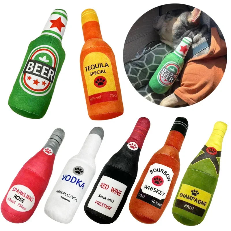 PawtyTime Plush Dog Toy Set – Boozy Bottle Edition