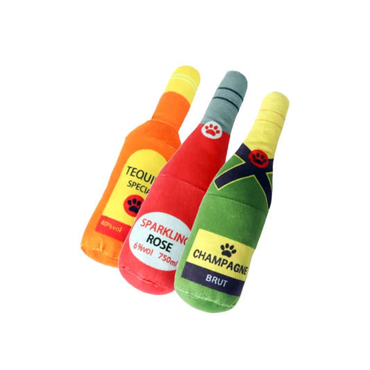 PawtyTime Plush Dog Toy Set – Boozy Bottle Edition